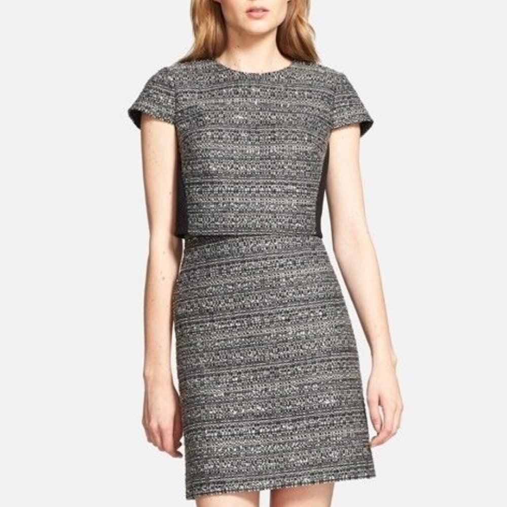 New Tory‎ Burch Size 2 Deandra Mock Two Piece Metallic Tweed Shift Dress $425